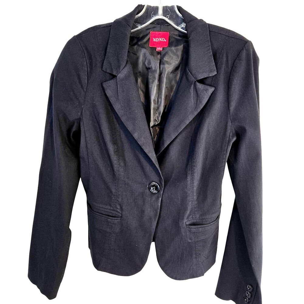 XOXO Women's Blazer Large L Black  Misses Size 12 14 Coat Jacket Button